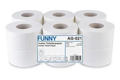 Jumbo-Toilettenpapier, 2-lagig Zellstoff weiß, Ø 19 cm, 12 Rollen