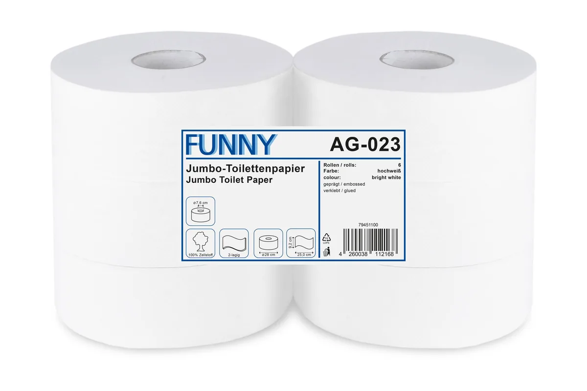 Jumbo-Toilettenpapier, 2-lagig Zellstoff weiß, Ø 28 cm, 6 Rollen