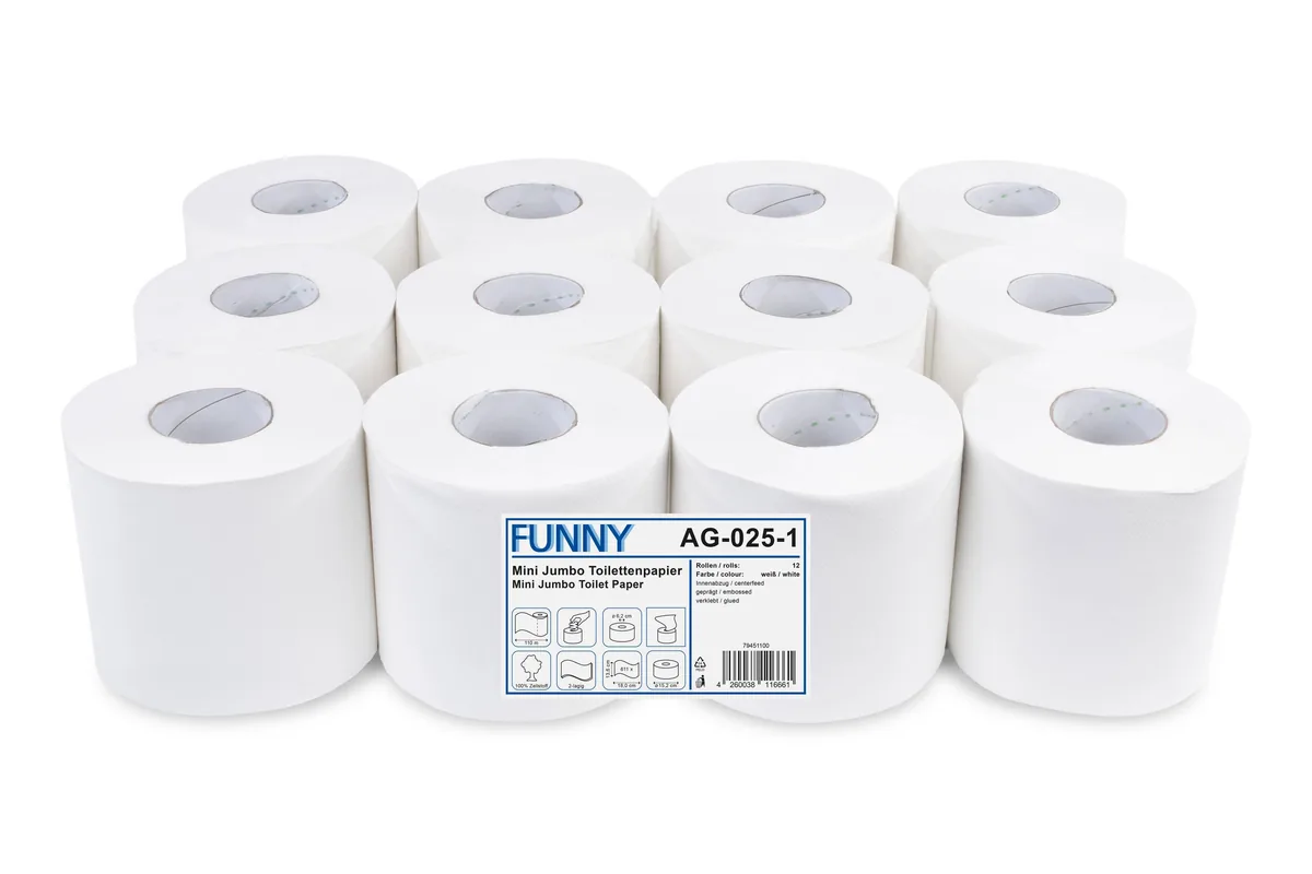 Jumbo-Toilettenpapier, 2-lagig Zellstoff weiß, Ø 15,2 cm, 12 Rollen