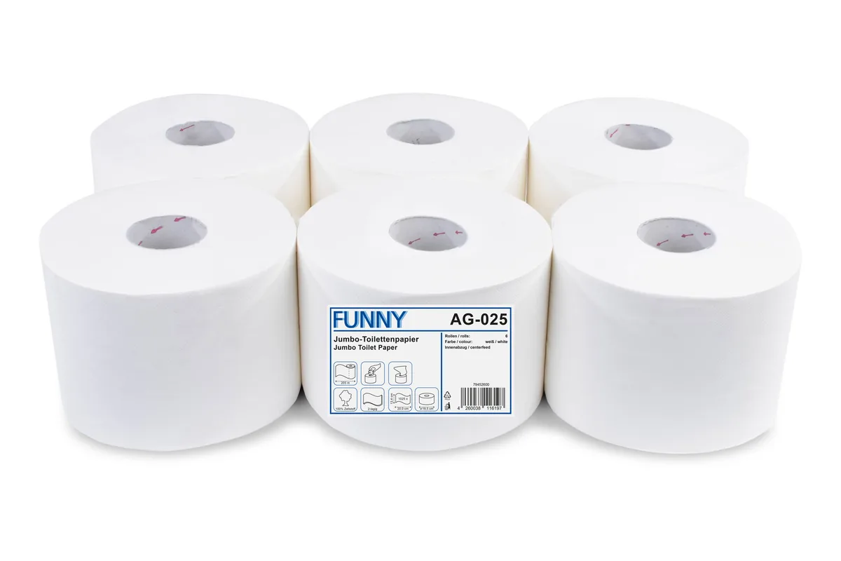 Jumbo-Toilettenpapier, 2-lagig Zellstoff weiß, Ø 19,5 cm, 6 Rollen