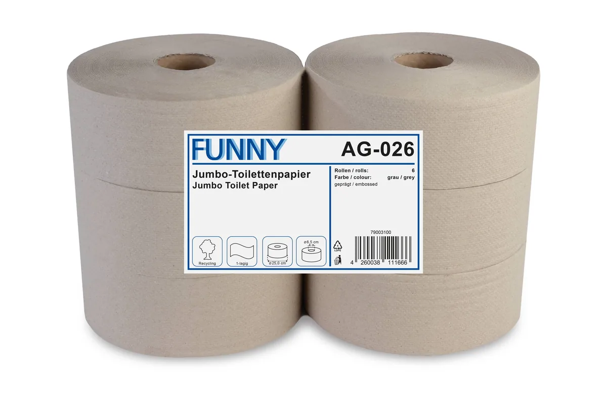 Jumbo-Toilettenpapier, 1-lagig Recycling grau, Ø 25 cm, 6 Rollen