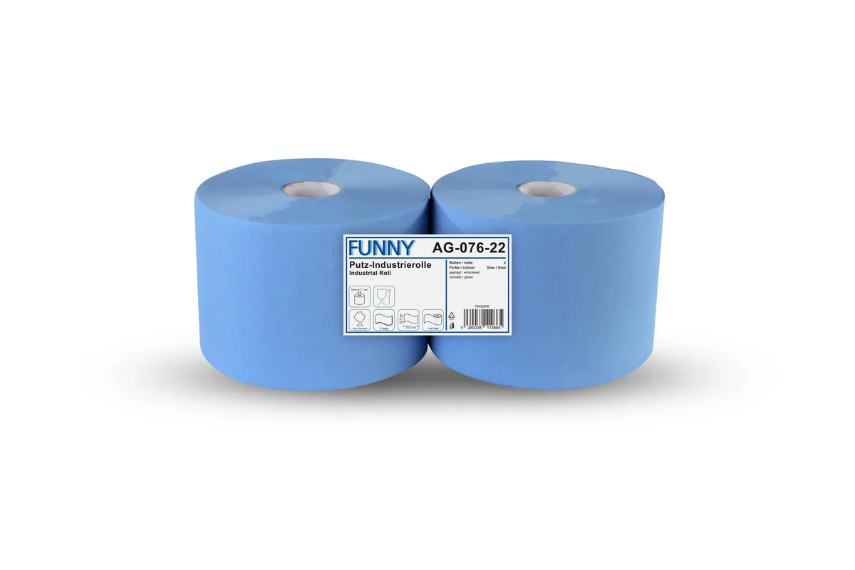 Industrierolle 22 cm, 2-lagig, blau Zellstoffmix , 1.000 Blatt, 2 Rollen