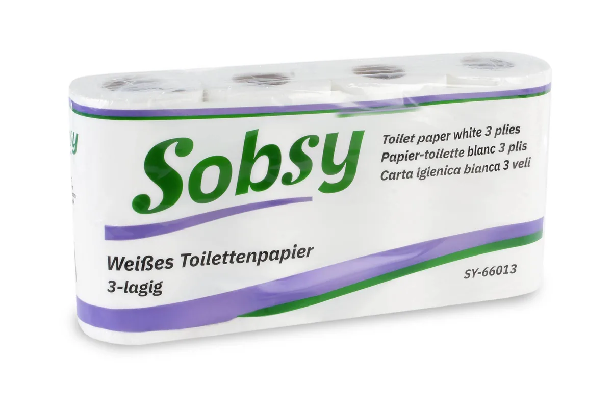 Toilettenpapier 3-lagig, 150 Blatt Zellstoff weiß, 12 x 8 Rollen