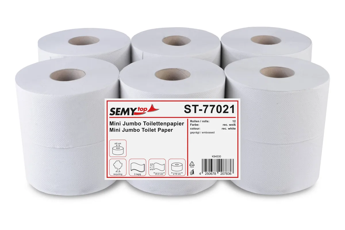 Jumbo-Toilettenpapier, 2-lagig Recycling weiß, Ø 19 cm, 12 Rollen