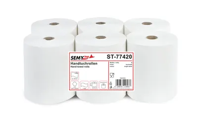 Handtuchrolle 20 cm, 1-lagig, 304 m Zellstoff weiß, Ø 19,5 cm, 6 Rollen