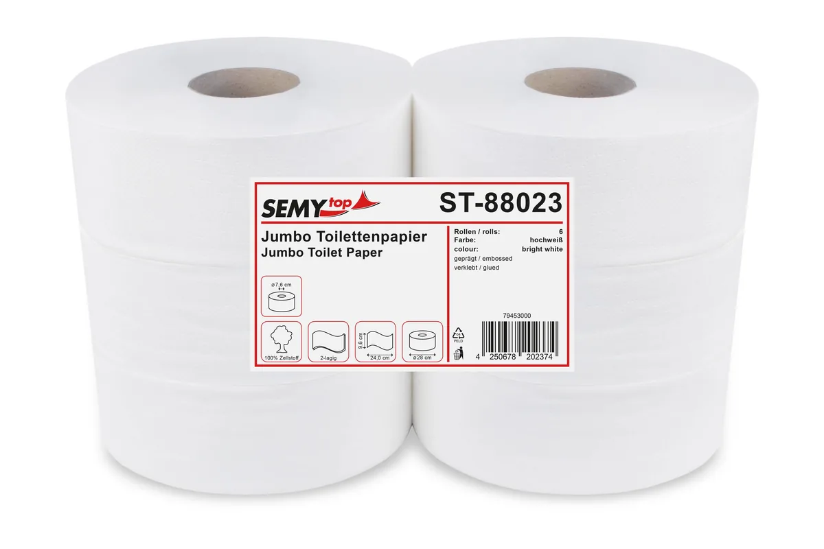 Jumbo-Toilettenpapier, 2-lagig Zellstoff weiß, Ø 28 cm, 6 Rollen