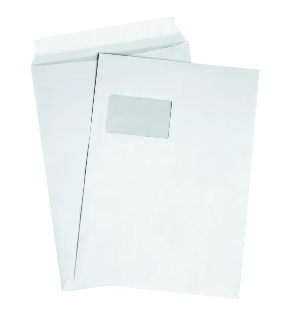 Versandtaschen DIN C4, weiß, mit Fenster, HK, 90g/qm
