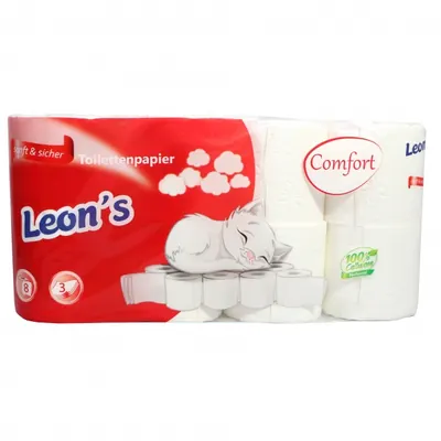 LEON´S Toilettenpapier Leon`s Comfort 3-lagig 100% Zellstoff 9,5x11cm 8x8 Rollen á 250 Bl.